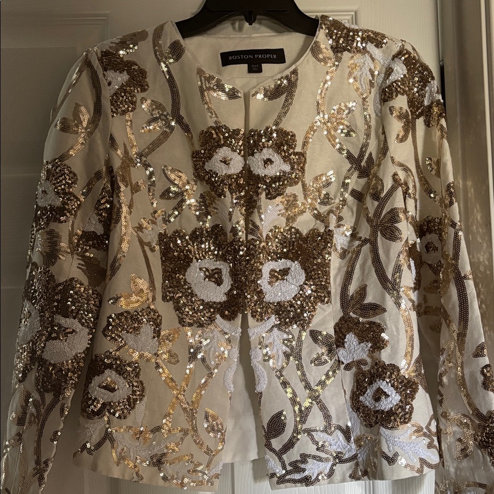 Elegant White and Gold Sequin Jacket NWT